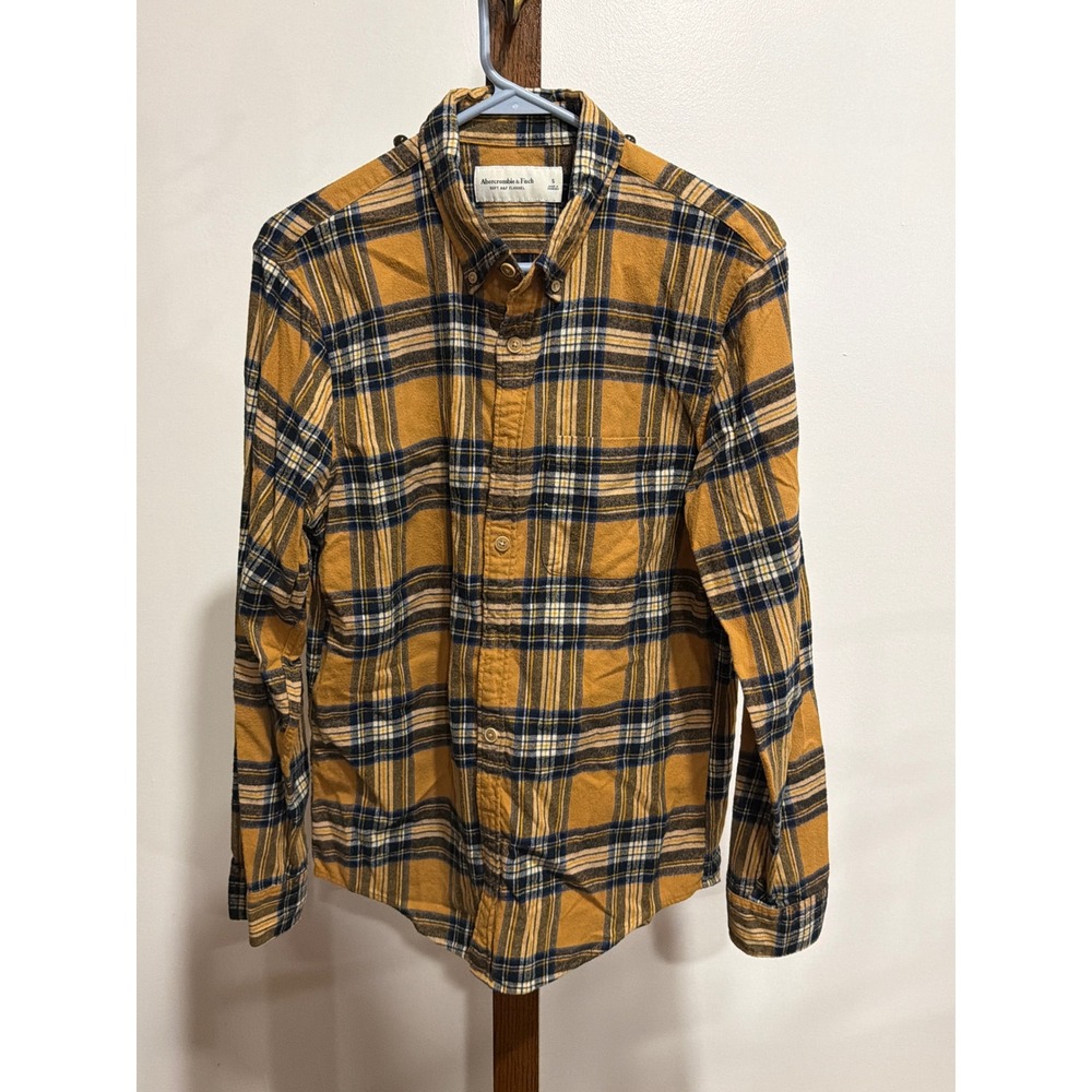 Abercrombie & Fitch Men S Soft A&F Flannel Plaid Shirt Mustard Grunge Lumberjack